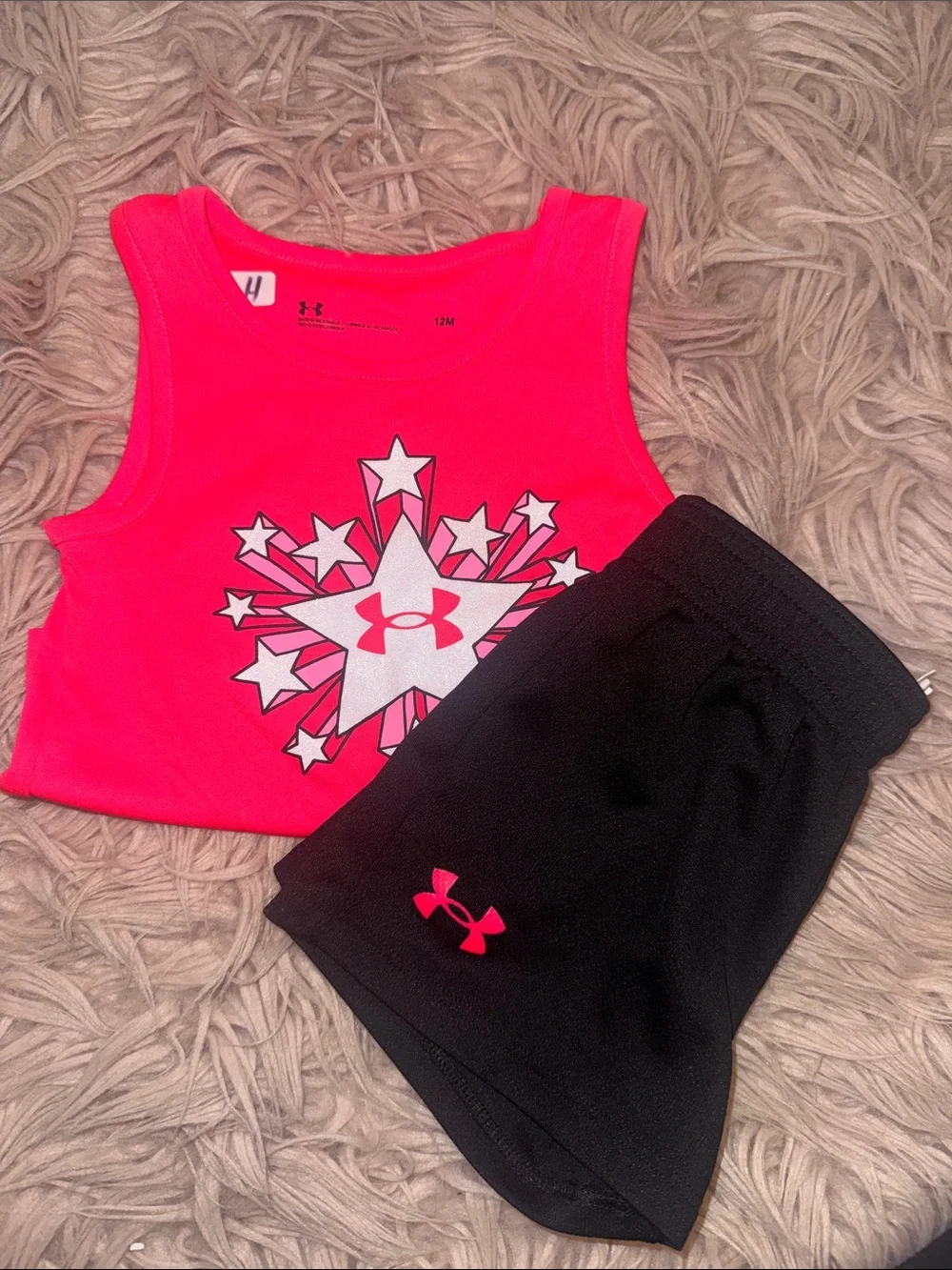 Under Armour Neon Pink Star Tank & Black Shorts Set